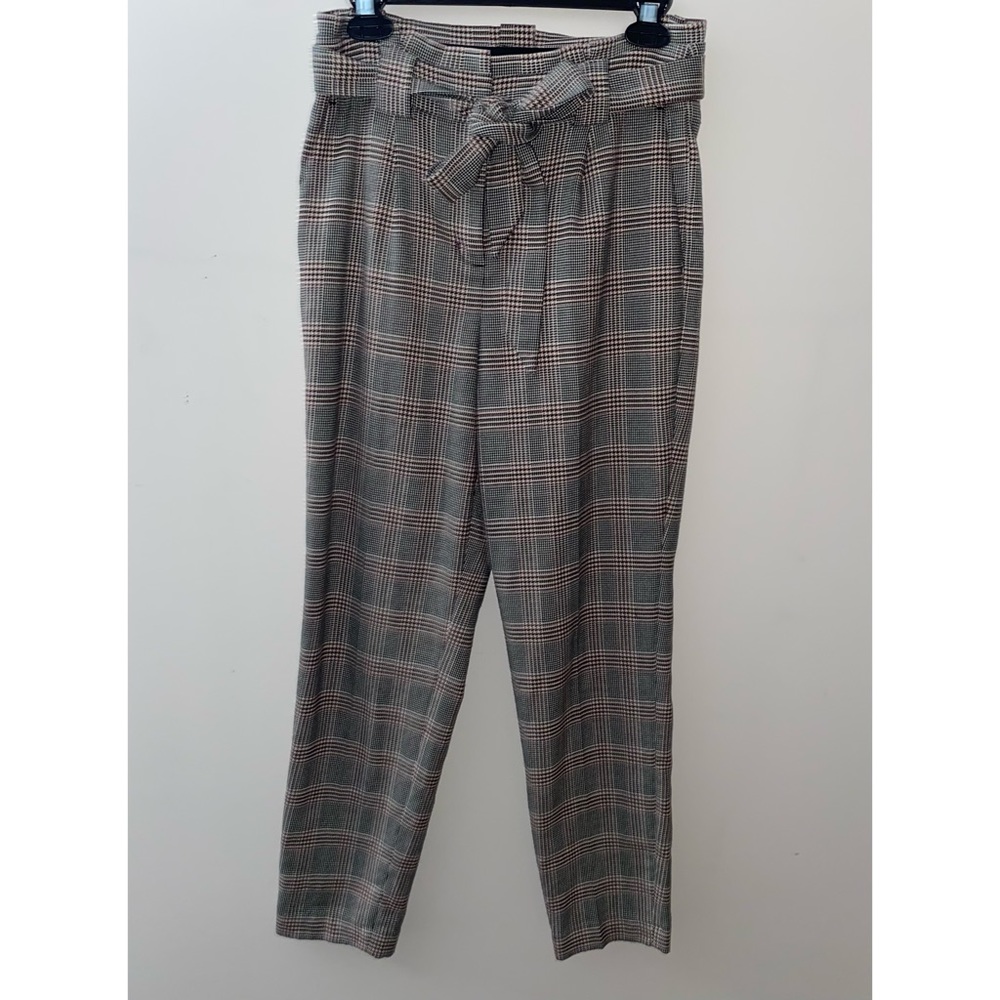 Plaid Pink & Gray Express Women High Rise Ankle Columnist Straight Pants [2R]